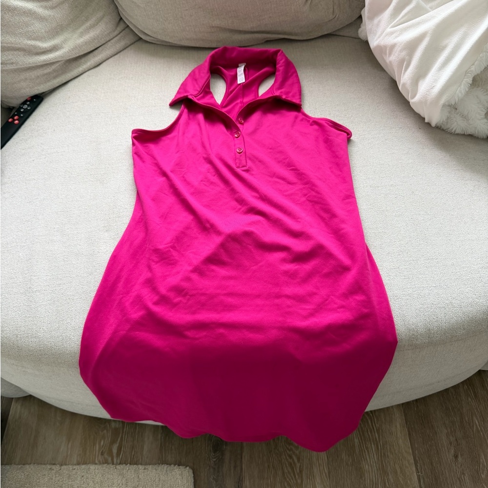 ALO Yoga Women's Sleeveless Polo Dress in Hot Pink